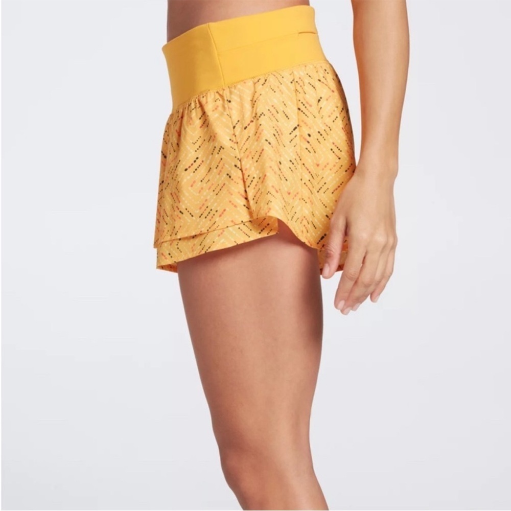 calia by carrie underwood mustard Yellow Patterned lined running Shorts - Picture 2 of 12